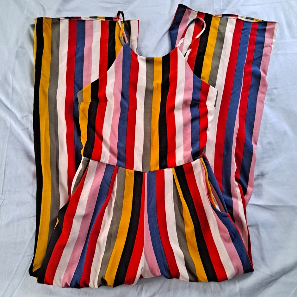 Mm mm mm striped sleeveless jumpsuit multi color